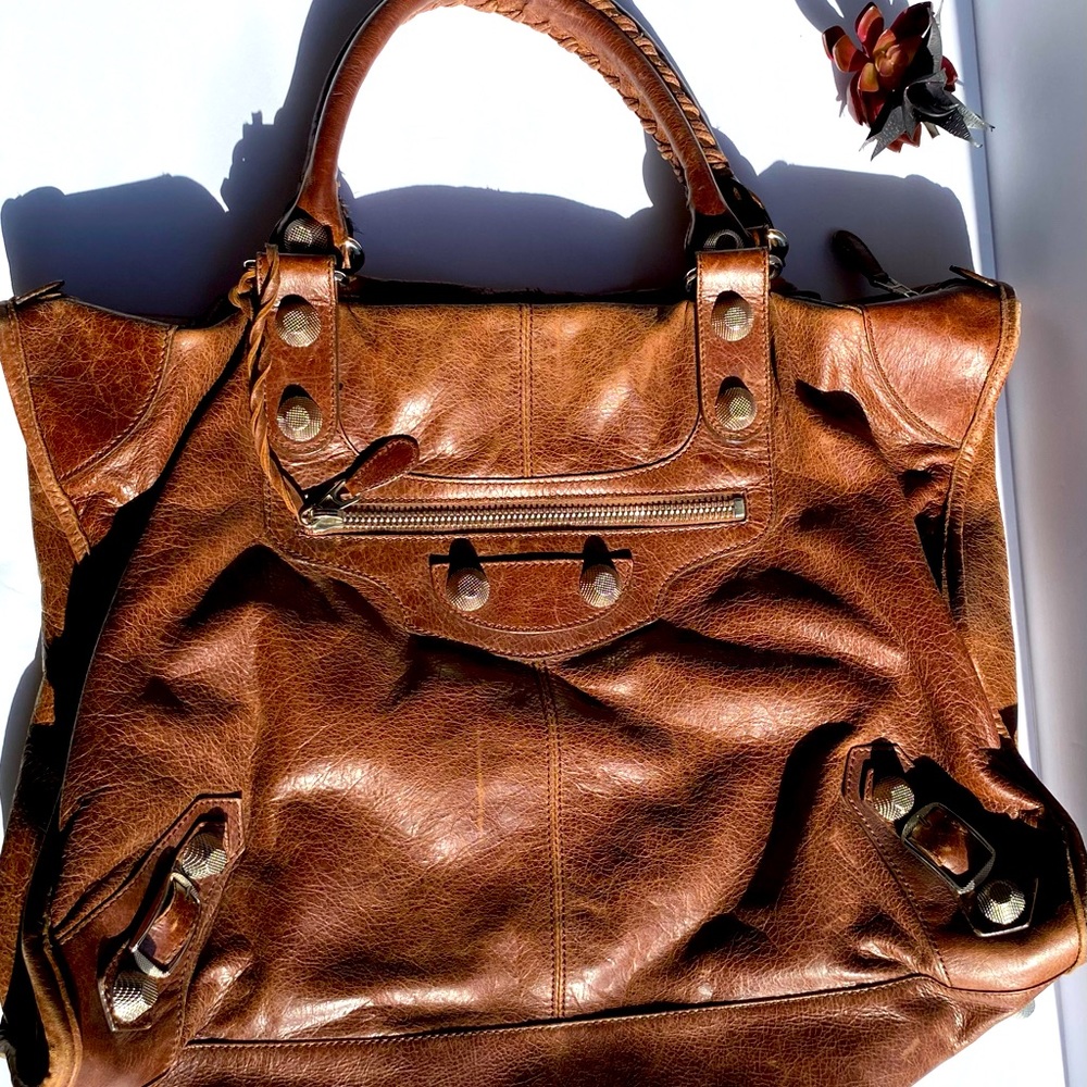 👜Pre Loved Balenciaga Motocross City Bag Textured Brown Leather-Extra Large